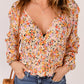 Floral Buttoned Plunge Peplum Blouse