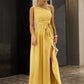 One-Shoulder Belted Front Split Dress