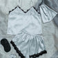 Lace Trim Cami, Shorts, Eye Mask, Scrunchie, and Bag Pajama Set
