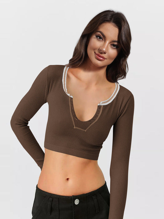 Contrast Trim Ribbed Cropped Top
