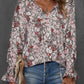 Printed Tie-Neck Long Flounce Sleeve Blouse