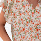 Floral V-Neck Flutter Sleeve Blouse