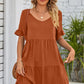 V-Neck Flounce Sleeve Tiered Dress