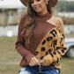 Leopard  Block Turtleneck Sweater