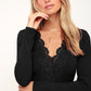 Lace Trim Ribbed Long Sleeve Bodysuit