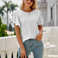 Eyelet Flutter Sleeve Round Neck Top