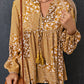 Patchwork Tassel Balloon Sleeve Blouse