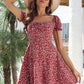 Ditsy Floral Tie Front Flounce Sleeve Dress