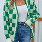 Checkered Button Front Ribbed Trim Cardigan
