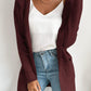Ribbed Open Front Hooded Cardigan with Pockets