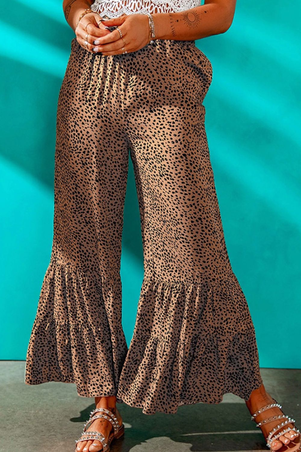 Printed Ruffled Wide Leg Pants