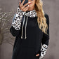 Leopard Zip Detail Drawstring Hoodie