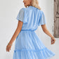 Frill Trim Tie Neck Flutter Sleeve Dress