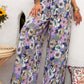 Floral Tie Belt Wide Leg Pants