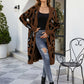 Animal Print Ribbed Trim Open Front Cardigan