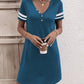 Striped Short Sleeve Decorative Button Dress