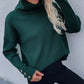 Button Detail Rib-Knit Turtleneck Sweater