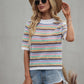 Striped Openwork Half Sleeve Knit Top