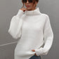 High Neck Balloon Sleeve Rib-Knit Pullover Sweater