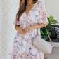 Floral Drawstring Waist Ruffled Surplice Dress