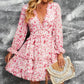 Floral Frill Trim Plunge Flounce Sleeve Dress