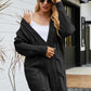 Ribbed Trim Cable-Knit Drop Shoulder Cardigan