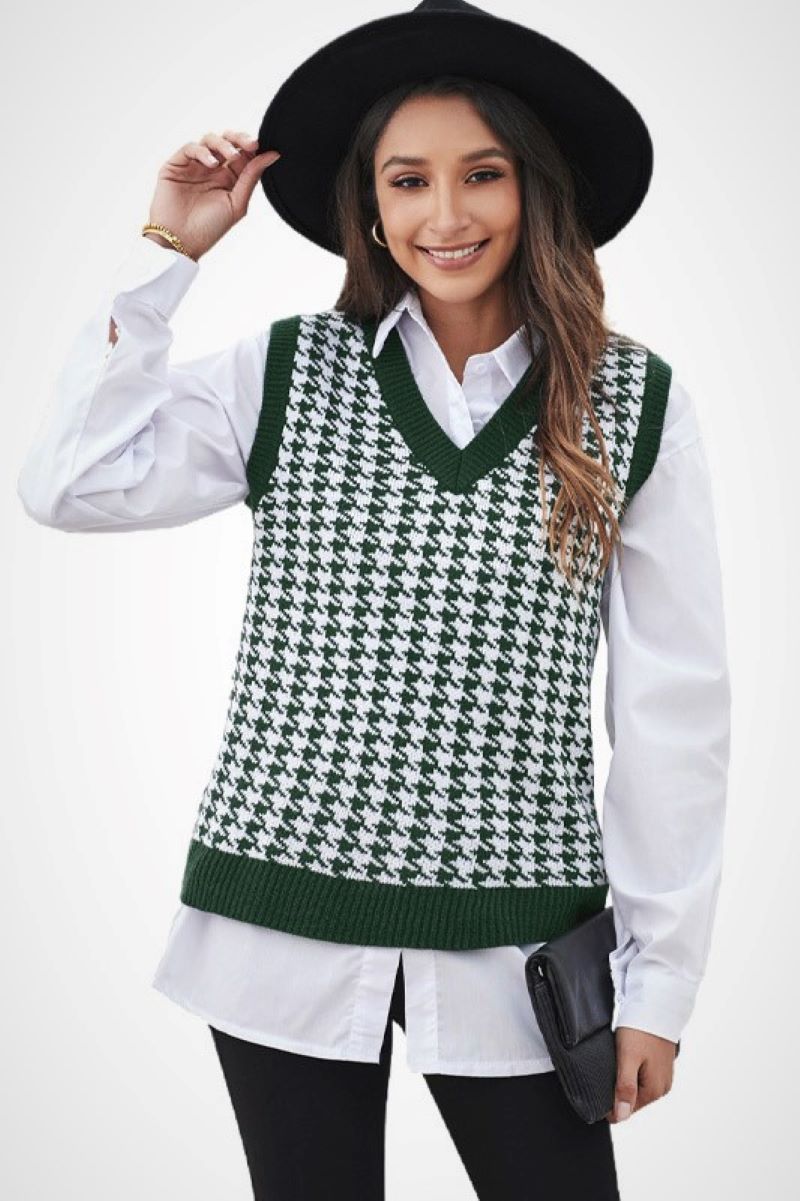 Houndstooth Pattern Sweater Vest