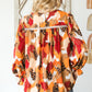 Printed Flounce Sleeve Buttoned Blouse