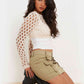 Openwork Long Sleeve Cropped Knit Top