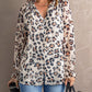 Leopard Button Down Ruched Flounce Sleeve Top