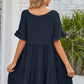 V-Neck Flounce Sleeve Tiered Dress