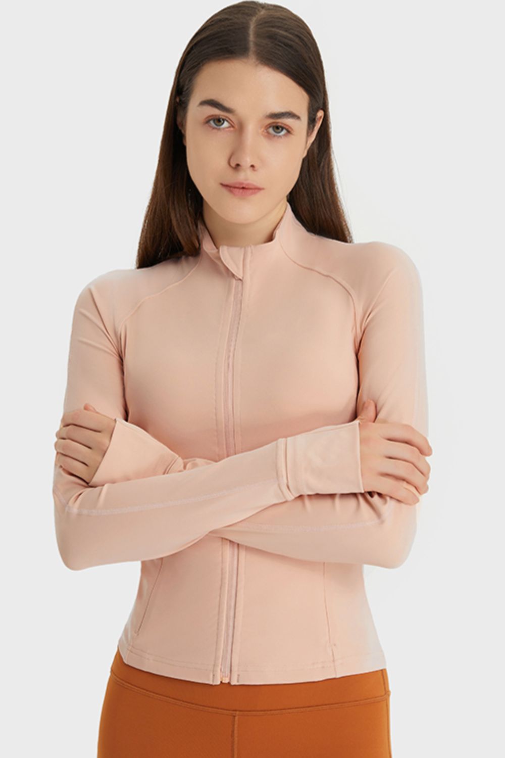Zip Up Thumbhole Sleeve Sports Jacket with Pockets