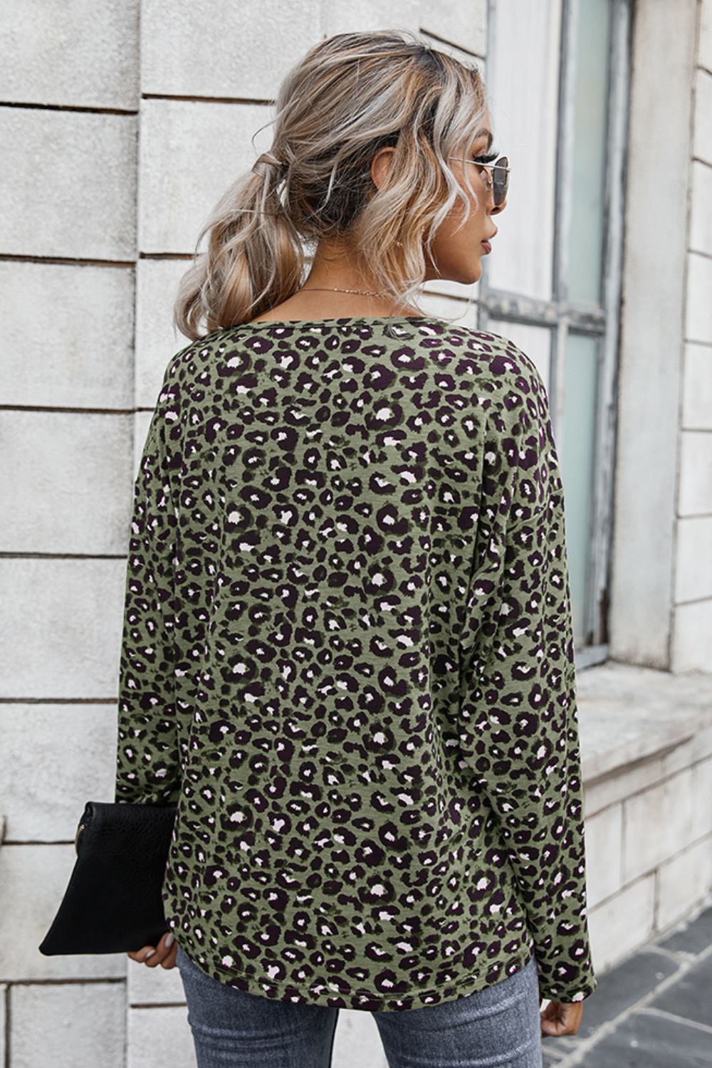 Leopard Buttoned Contrast Trim Top