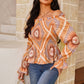 Printed Off-Shoulder Smocked Flounce Sleeve Blouse