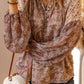 Paisley Print Quarter Button Balloon Sleeve Blouse