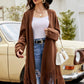 Fringe Hem Open Front Ribbed Trim Cardigan