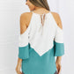 Hailey & Co Full Size Color Block Cold-Shoulder Blouse
