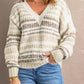 Striped Ribbed V-Neck Drop Shoulder Sweater
