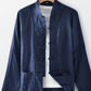 Buttoned Round Neck Long Sleeve Linen Shirt with Pockets