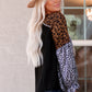 Animal Print Color Block  V-Neck Flounce Sleeve Blouse