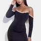 Off-Shoulder Long Sleeve Mini Dress with Rhinestone Detail