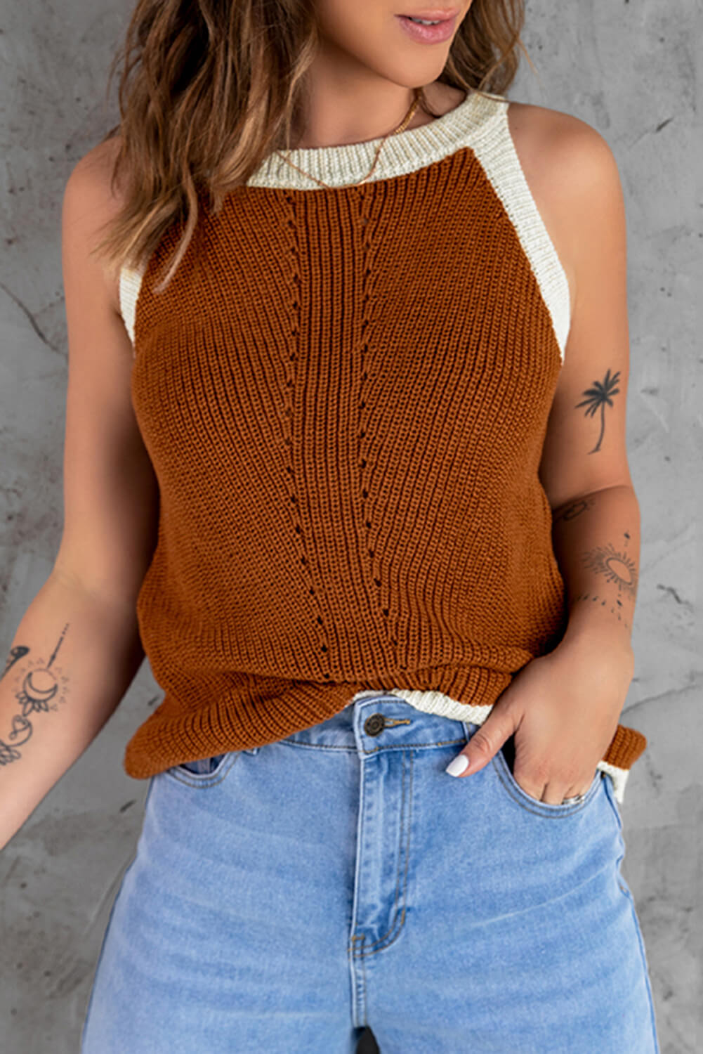 Contrast Rib-Knit Tank Top