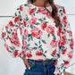 Floral Long Puff Sleeve Round Neck Blouse