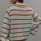 Multicolored Stripe Drop Shoulder Round Neck Sweater