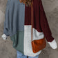 Color Block Cable-Knit Batwing Sleeve Cardigan