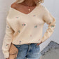 Floral Embroidery V-Neck Sweater
