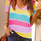 Color Block V-Neck Short Sleeve Tee