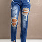 Distressed High-Rise Jeans with Pockets