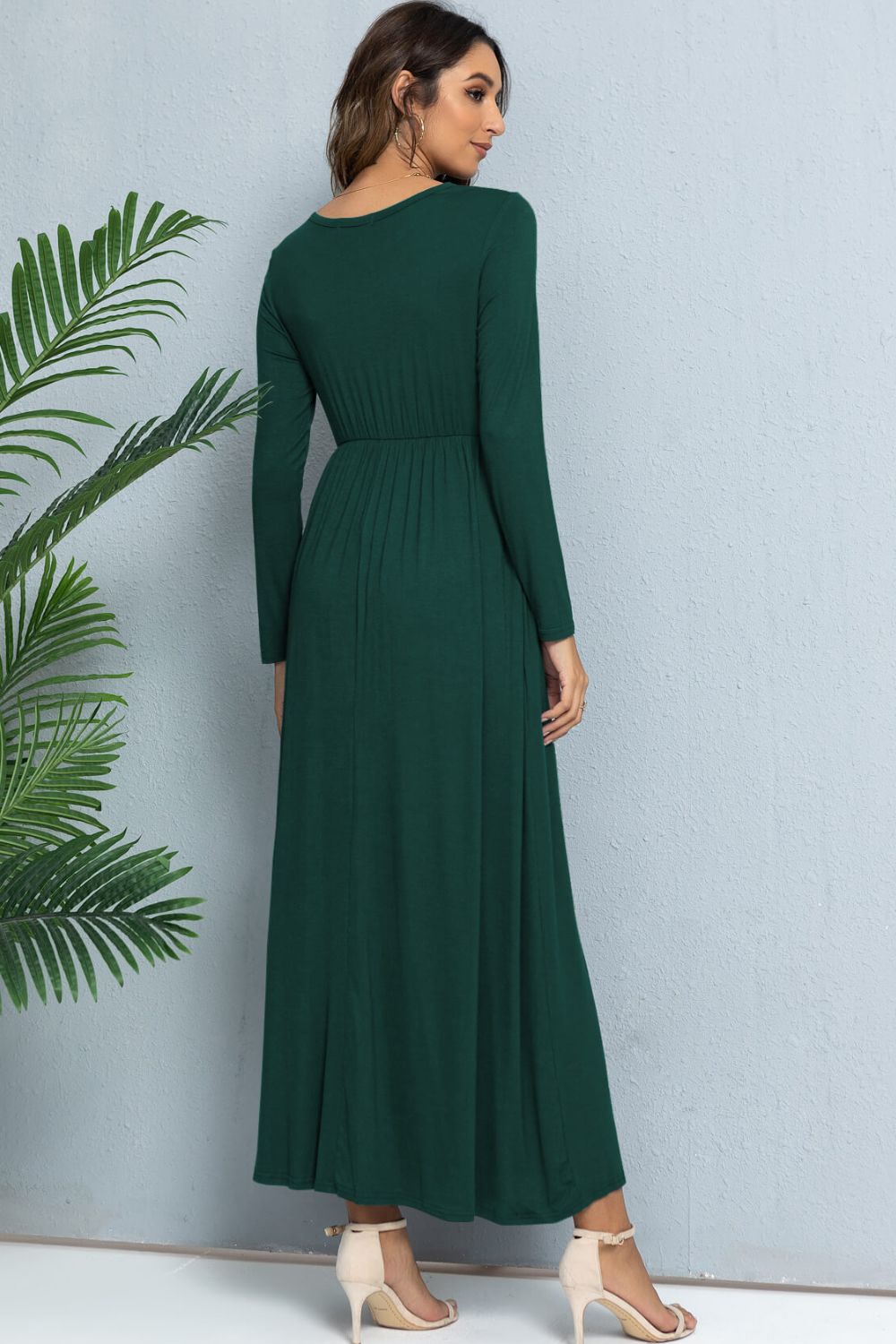 Long Sleeve Round Neck Maxi Dress with Pockets