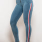 Side Stripe Contrast Zip Closure Skinny Jeans
